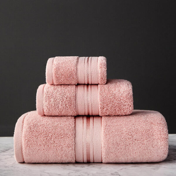 Pure Color Thick Cotton Bath Towel Set - Image 3