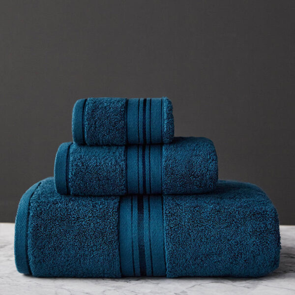 Pure Color Thick Cotton Bath Towel Set - Image 2