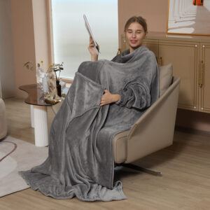 Warm Blanket Long Coral Fleece Blanket With Sleeves